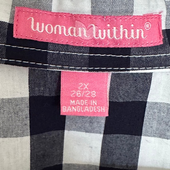 Woman Within Shirt 2X Blue White Gingham Check Button Front Long Sleeve Top - Picture 8 of 8